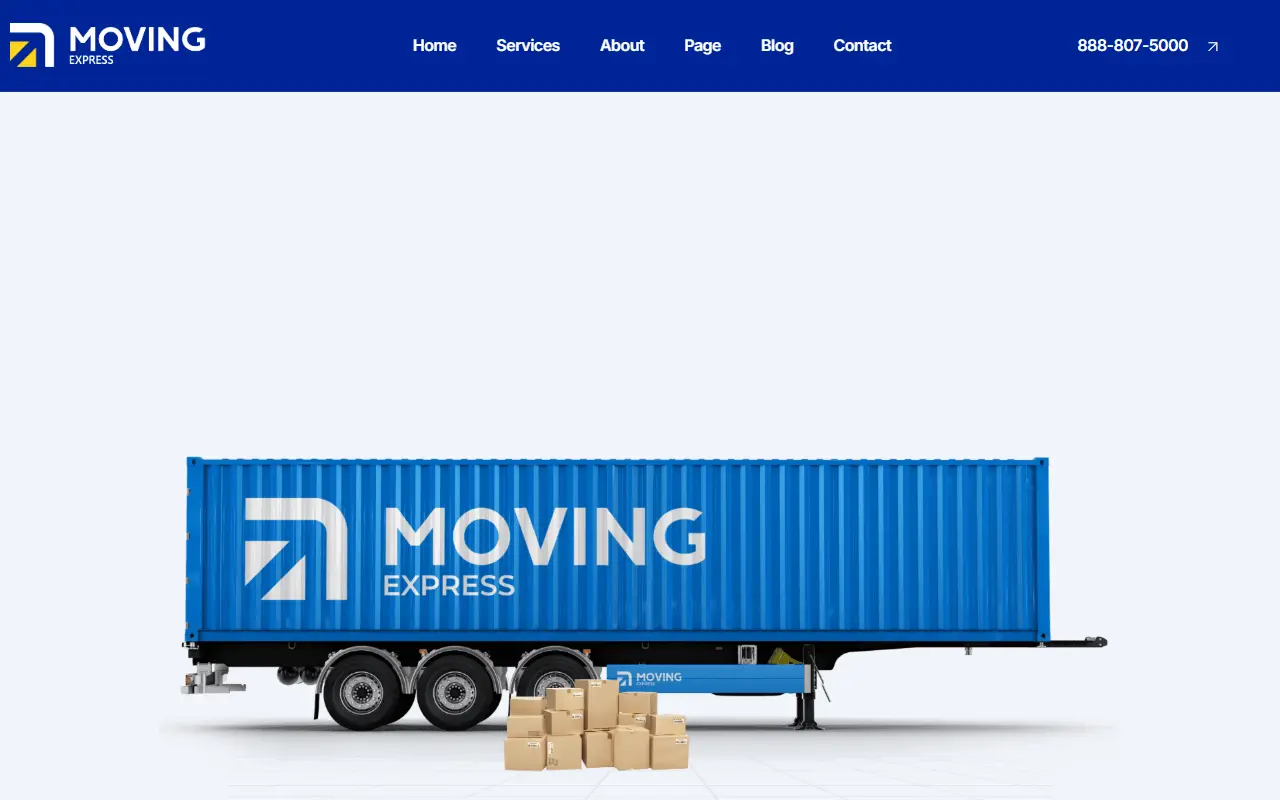 หน้าแรกของธีม MovingExpress บนคอมพิวเตอร์