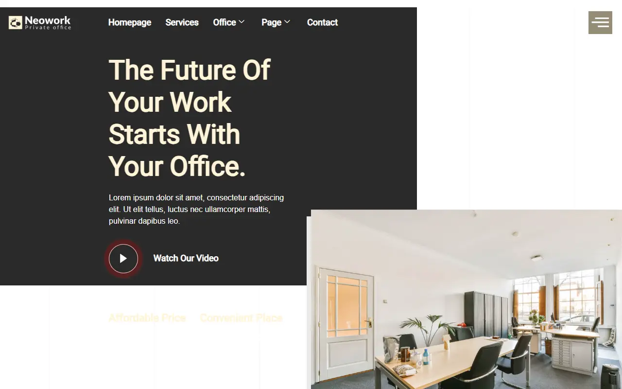 หน้าแรกของธีม Neowork บนคอมพิวเตอร์