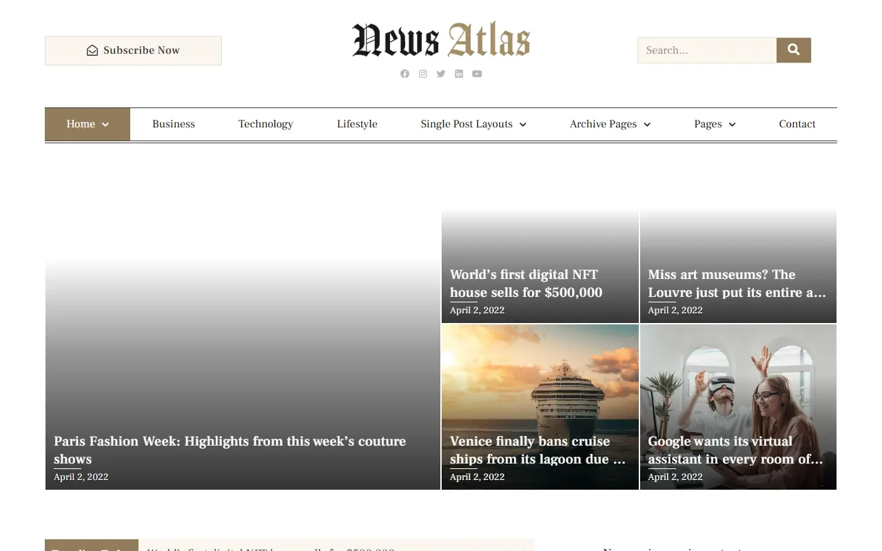 หน้าแรกของธีม NewsAtlas News บนคอมพิวเตอร์