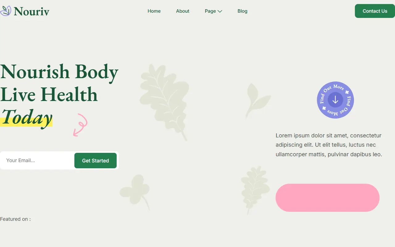 หน้าแรกของธีม Nouriv Nutrition Coach บนคอมพิวเตอร์