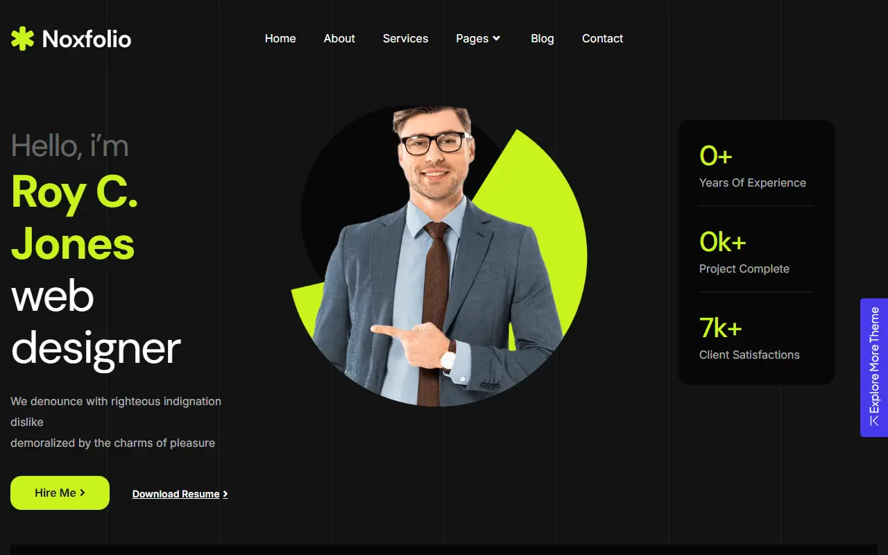 หน้าแรกของธีม Noxfolio บนคอมพิวเตอร์