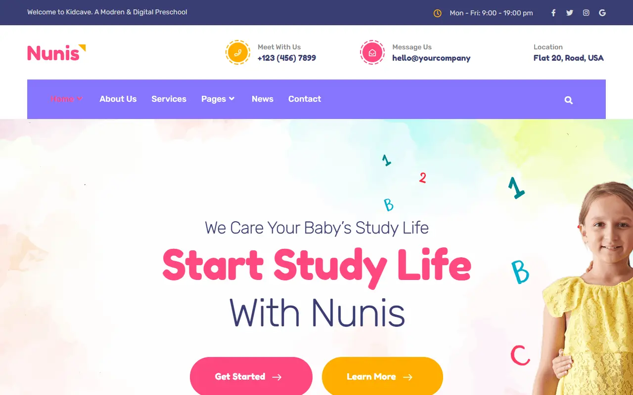หน้าแรกของธีม Nunis บนคอมพิวเตอร์