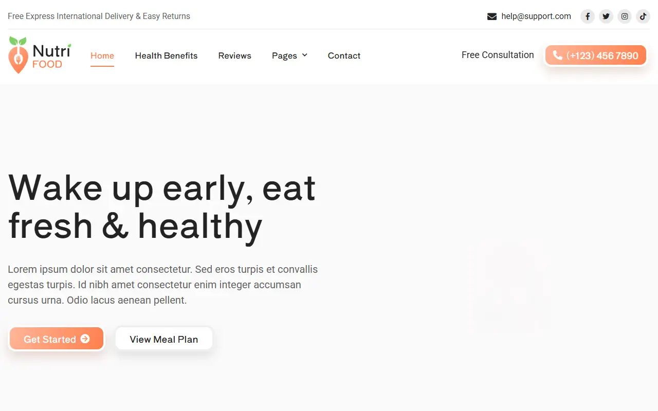 หน้าแรกของธีม Nutri Food บนคอมพิวเตอร์