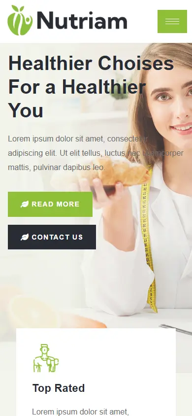 หน้าแรกของธีม Nutriam บนมือถือ