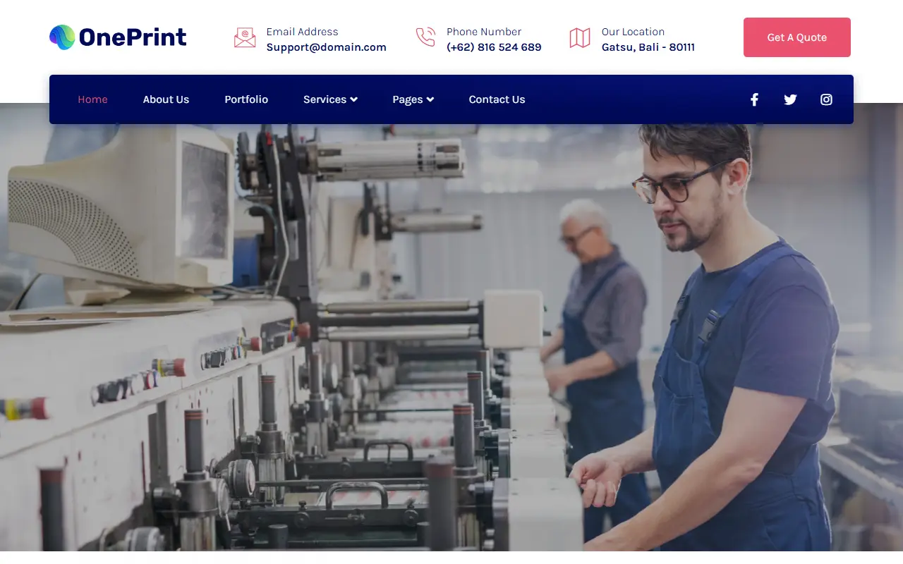 หน้าแรกของธีม OnePrint Printing Services Company บนคอมพิวเตอร์
