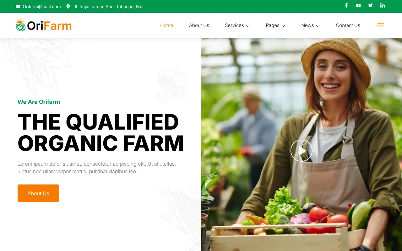 หน้าแรกของธีม OriFarm Organic Farm บนคอมพิวเตอร์