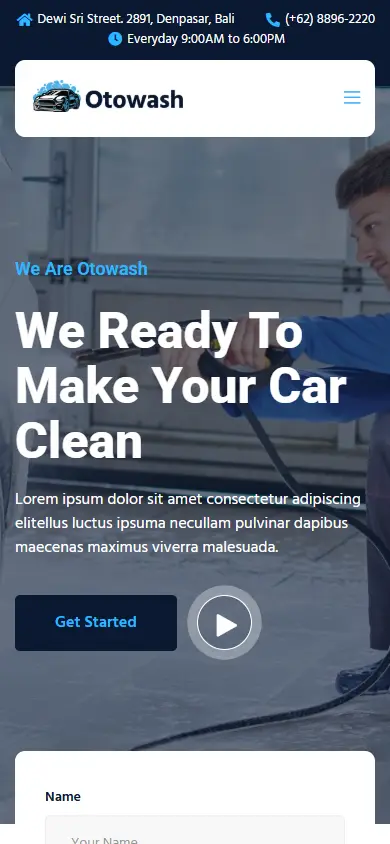 หน้าแรกของธีม Otowash Car Washing บนมือถือ
