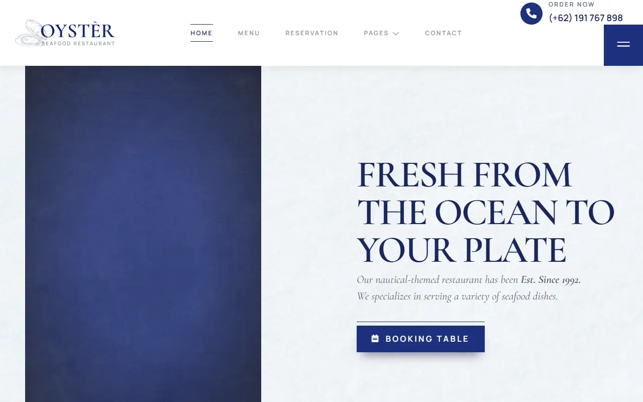 หน้าแรกของธีม Oyster Seafood Restaurant บนคอมพิวเตอร์