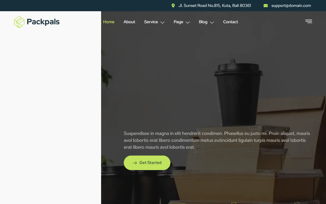 หน้าแรกของธีม Packpals Packaging Company บนคอมพิวเตอร์