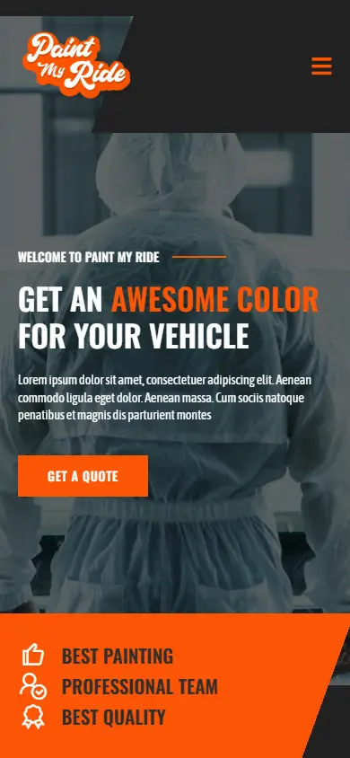 หน้าแรกของธีม PaintMyRide – Car Painting บนมือถือ