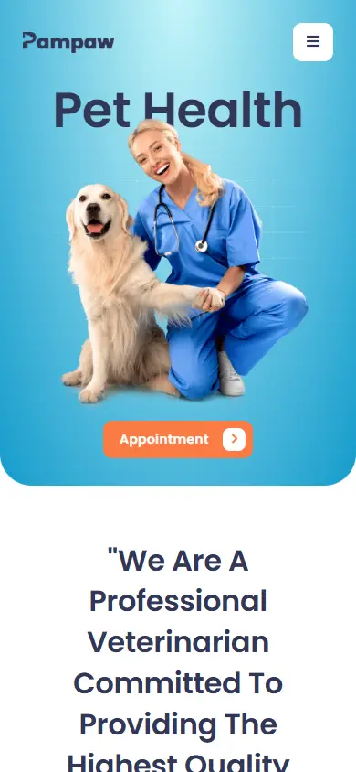 หน้าแรกของธีม Pampaw Veterinary บนมือถือ
