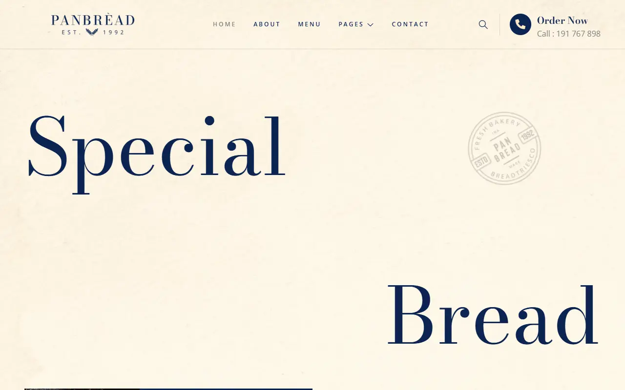 หน้าแรกของธีม Panbread Fresh Bakery บนคอมพิวเตอร์