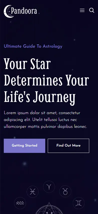 หน้าแรกของธีม Pandoora Horoscope บนมือถือ