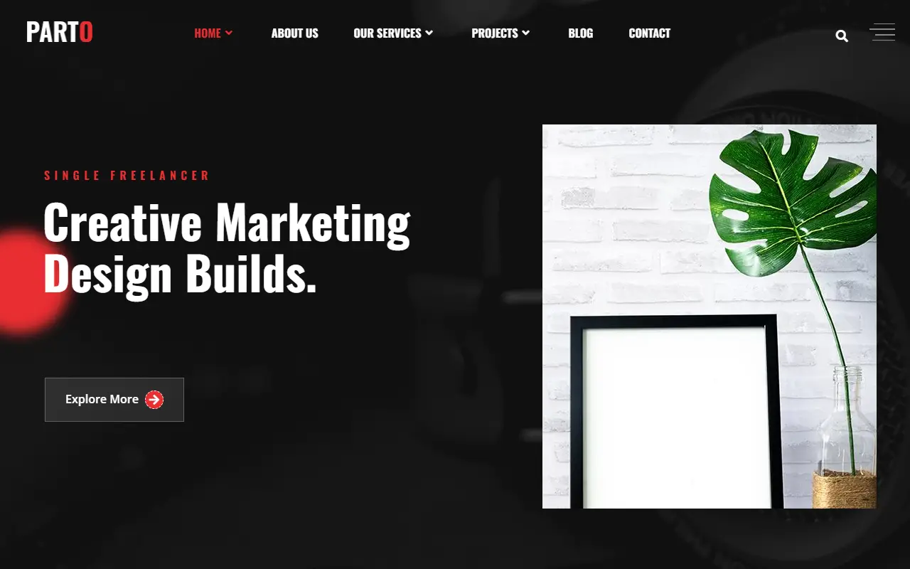 หน้าแรกของธีม Parto Creative Personal Portfolio บนคอมพิวเตอร์