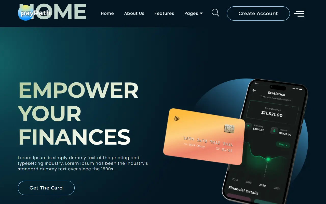 หน้าแรกของธีม PayPath บนคอมพิวเตอร์