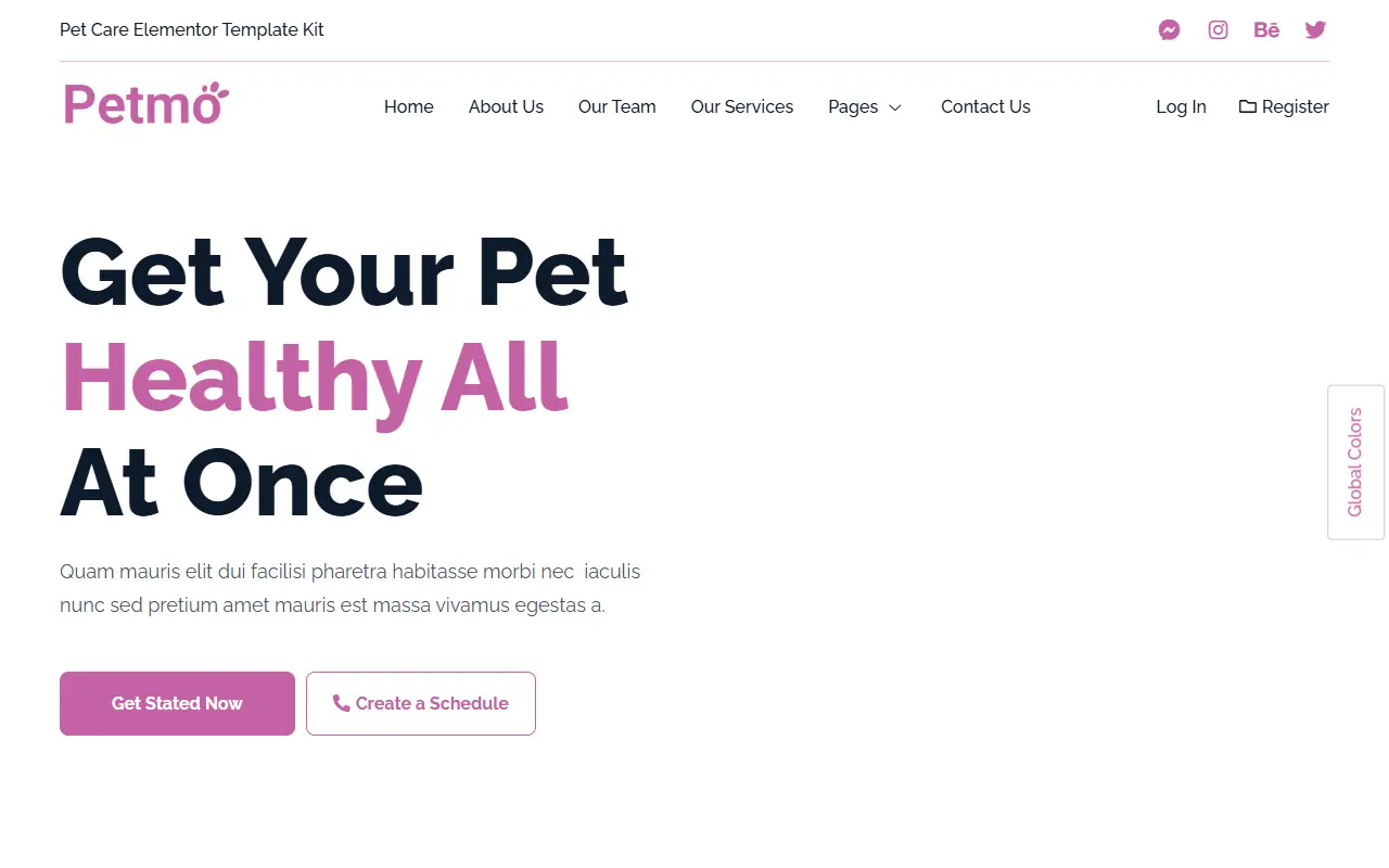 หน้าแรกของธีม Petmo บนคอมพิวเตอร์
