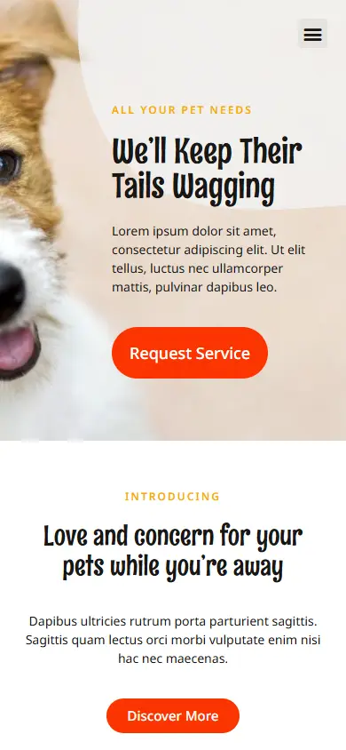 หน้าแรกของธีม PetZone บนมือถือ
