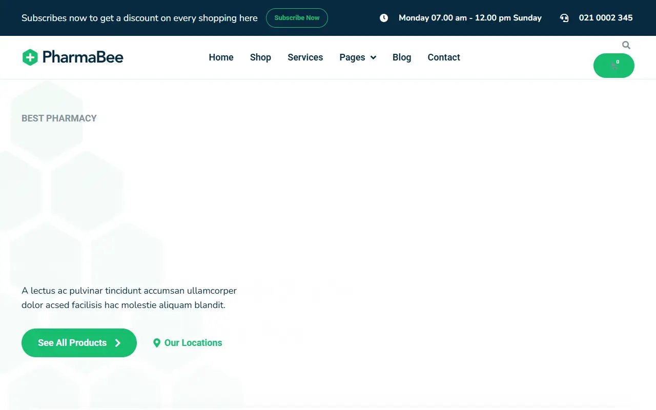 หน้าแรกของธีม PharmaBee บนคอมพิวเตอร์