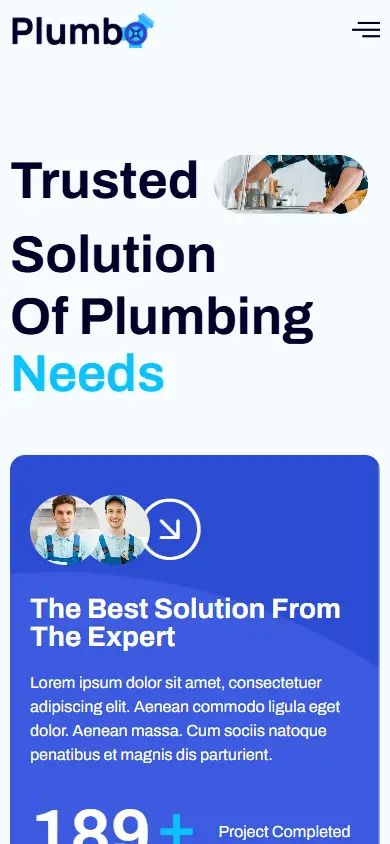หน้าแรกของธีม Plumbo Plumbing Services บนมือถือ