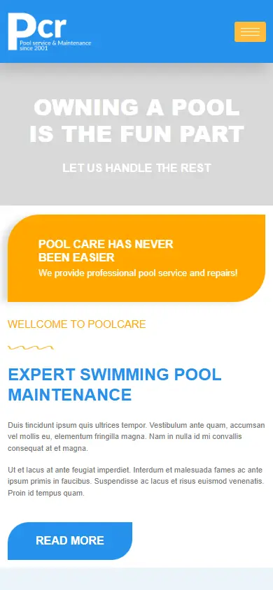 หน้าแรกของธีม Poolcare บนมือถือ
