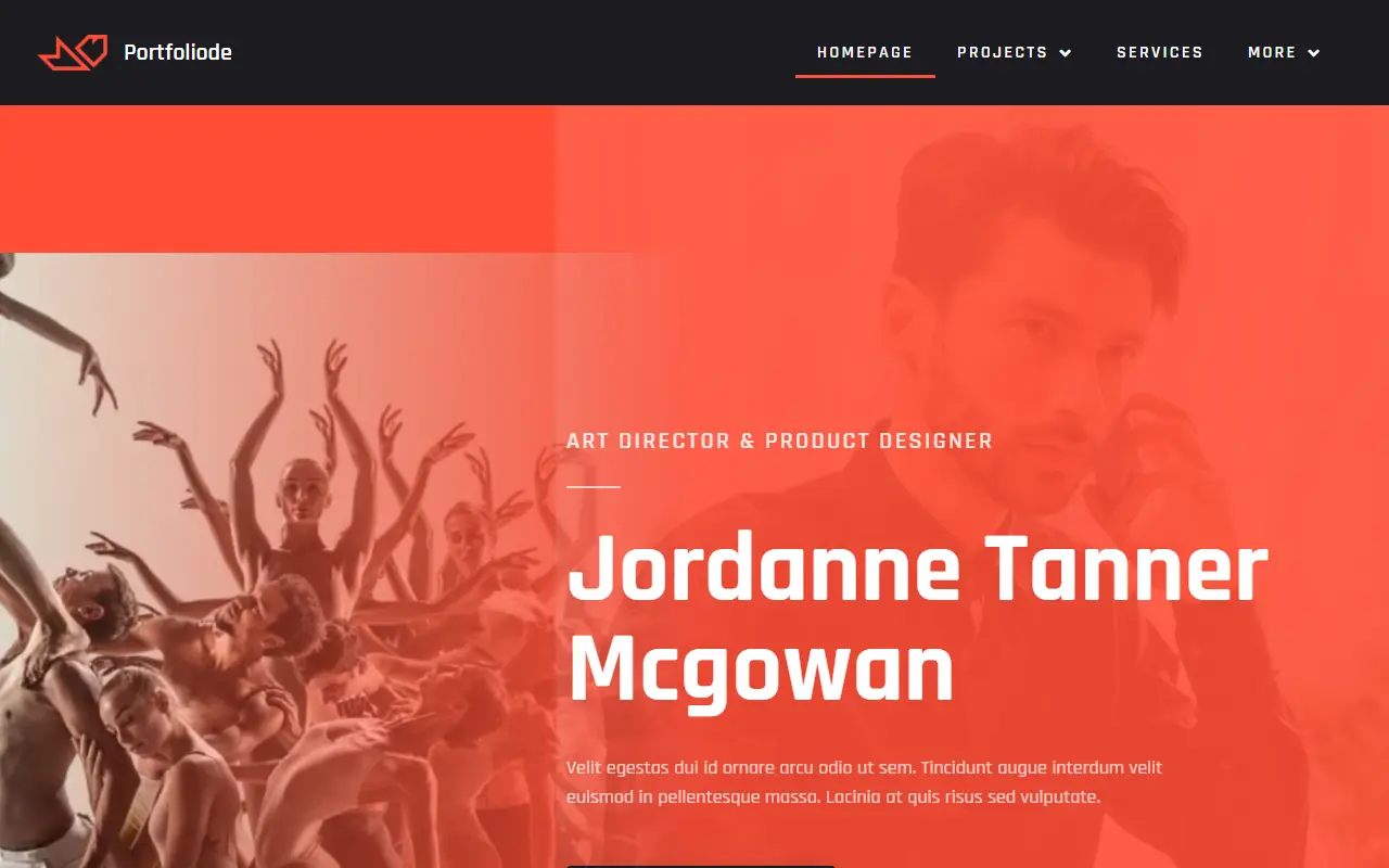 หน้าแรกของธีม Portfoliode บนคอมพิวเตอร์
