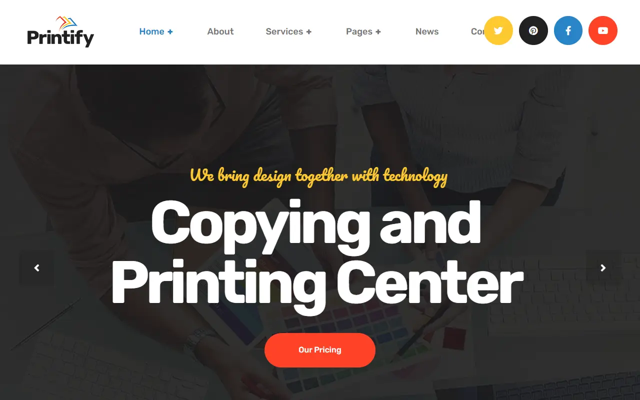 หน้าแรกของธีม Printify บนคอมพิวเตอร์