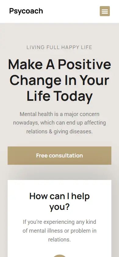 หน้าแรกของธีม Psycoach บนมือถือ