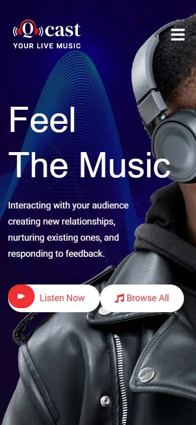 หน้าแรกของธีม Qcast บนมือถือ