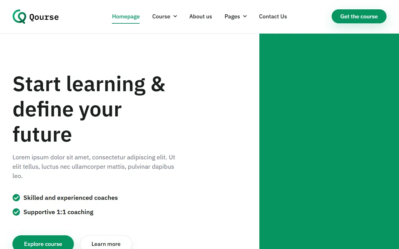 หน้าแรกของธีม Qourse บนคอมพิวเตอร์