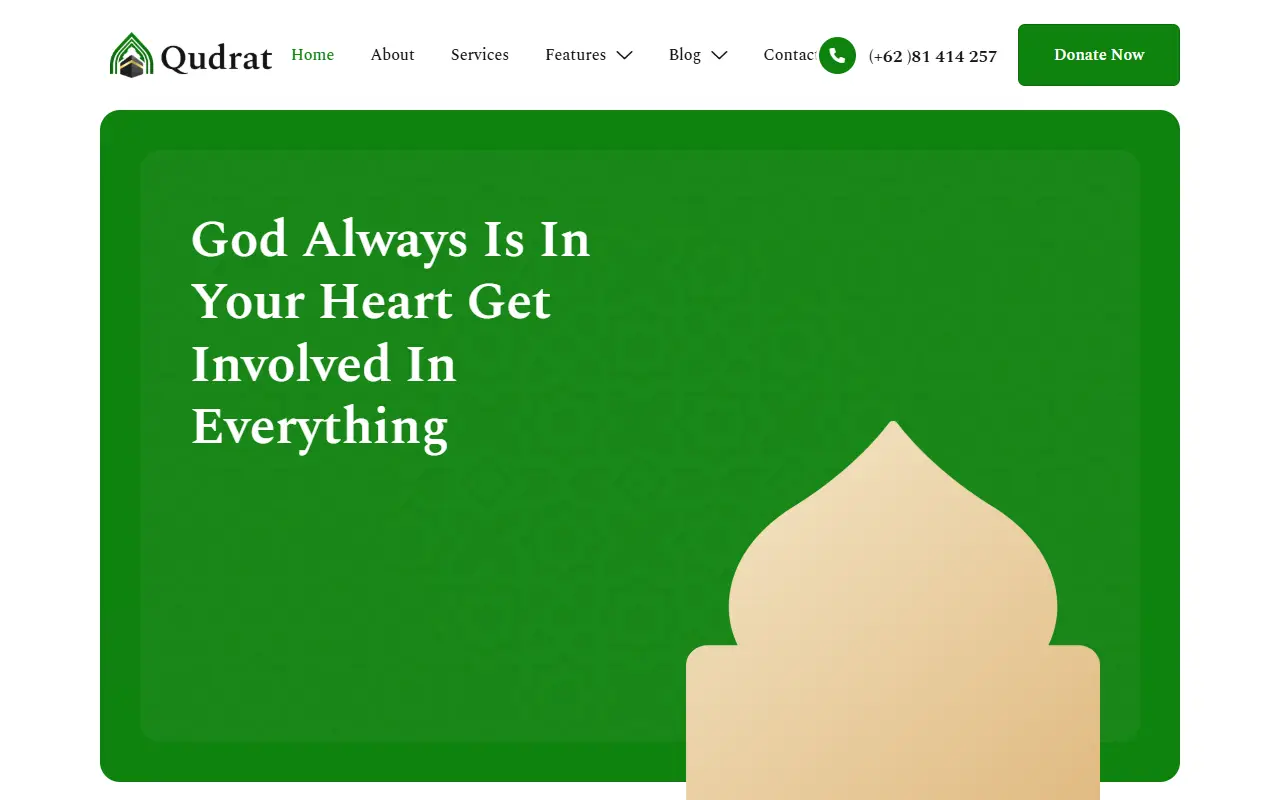 หน้าแรกของธีม Qudrat Islamic Center บนคอมพิวเตอร์