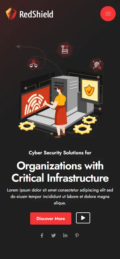 หน้าแรกของธีม RedShield Cyber Security บนมือถือ