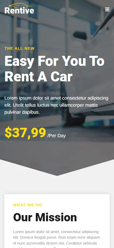 หน้าแรกของธีม Rentive – Car Rental บนมือถือ
