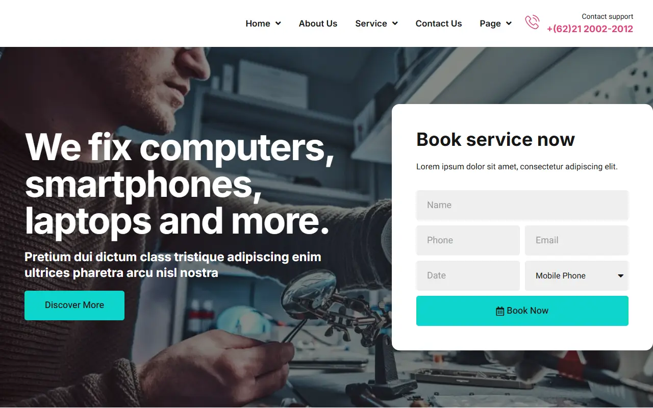 หน้าแรกของธีม RepairKit บนคอมพิวเตอร์