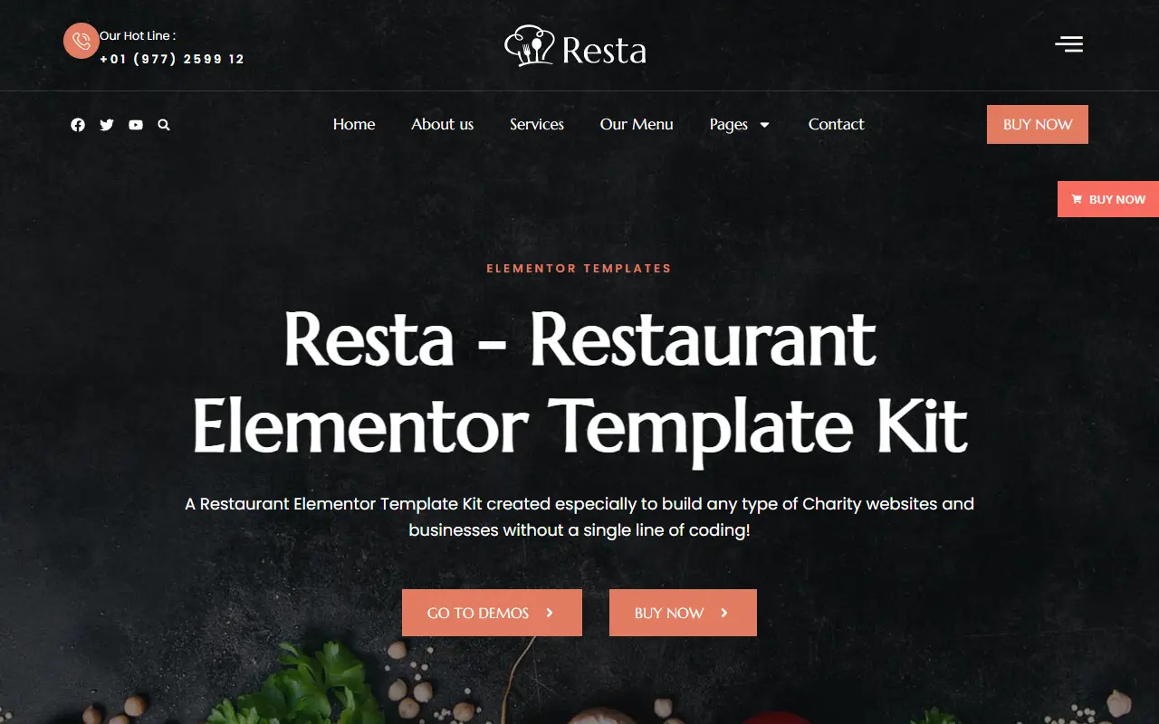 หน้าแรกของธีม Resta Restaurant บนคอมพิวเตอร์