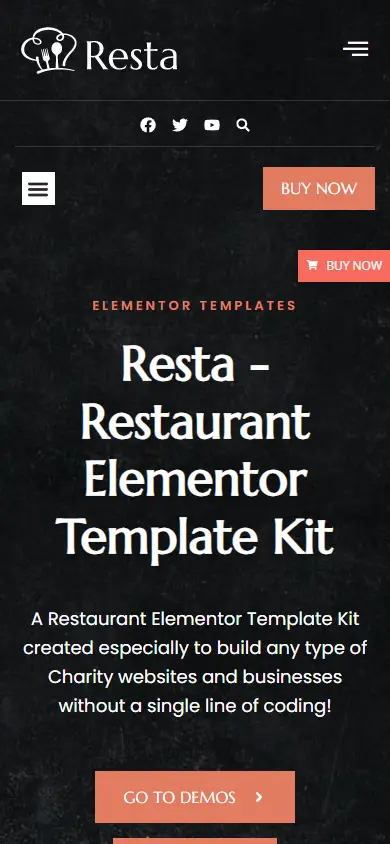 หน้าแรกของธีม Resta Restaurant บนมือถือ