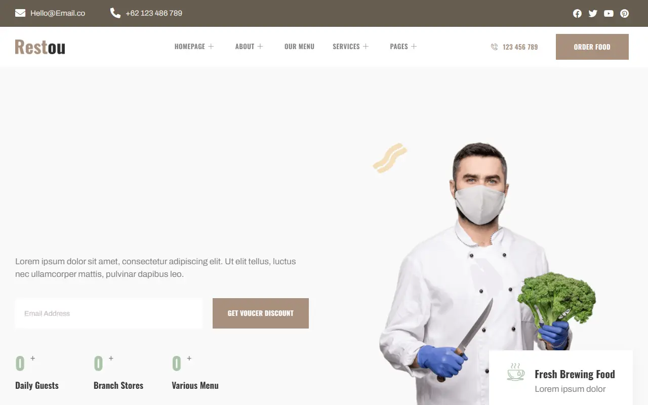 หน้าแรกของธีม Restou บนคอมพิวเตอร์