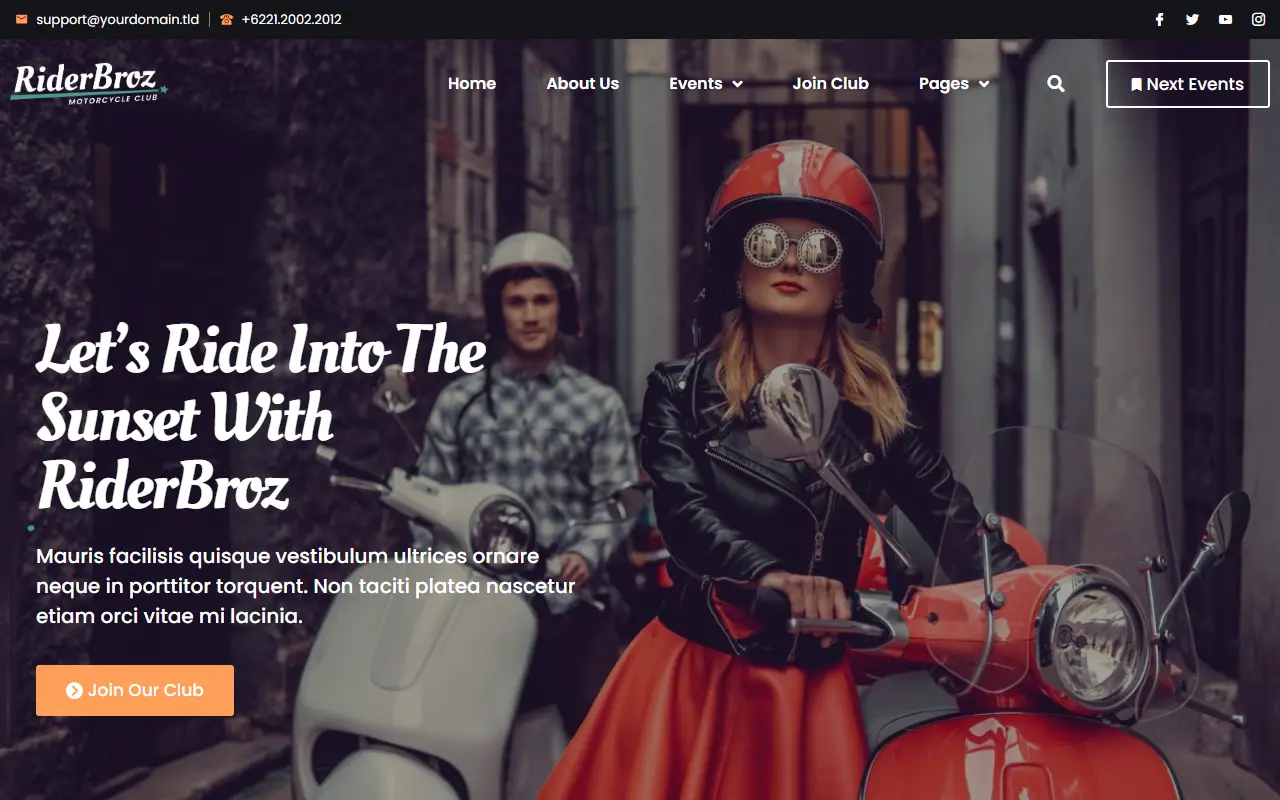 หน้าแรกของธีม RiderBroz บนคอมพิวเตอร์