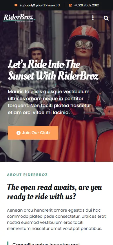 หน้าแรกของธีม RiderBroz บนมือถือ