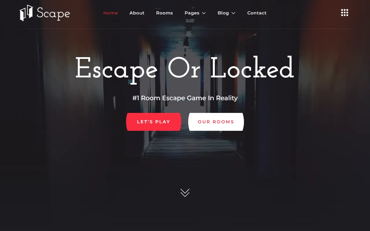 หน้าแรกของธีม Scape Real-Life Escape Room Game บนคอมพิวเตอร์