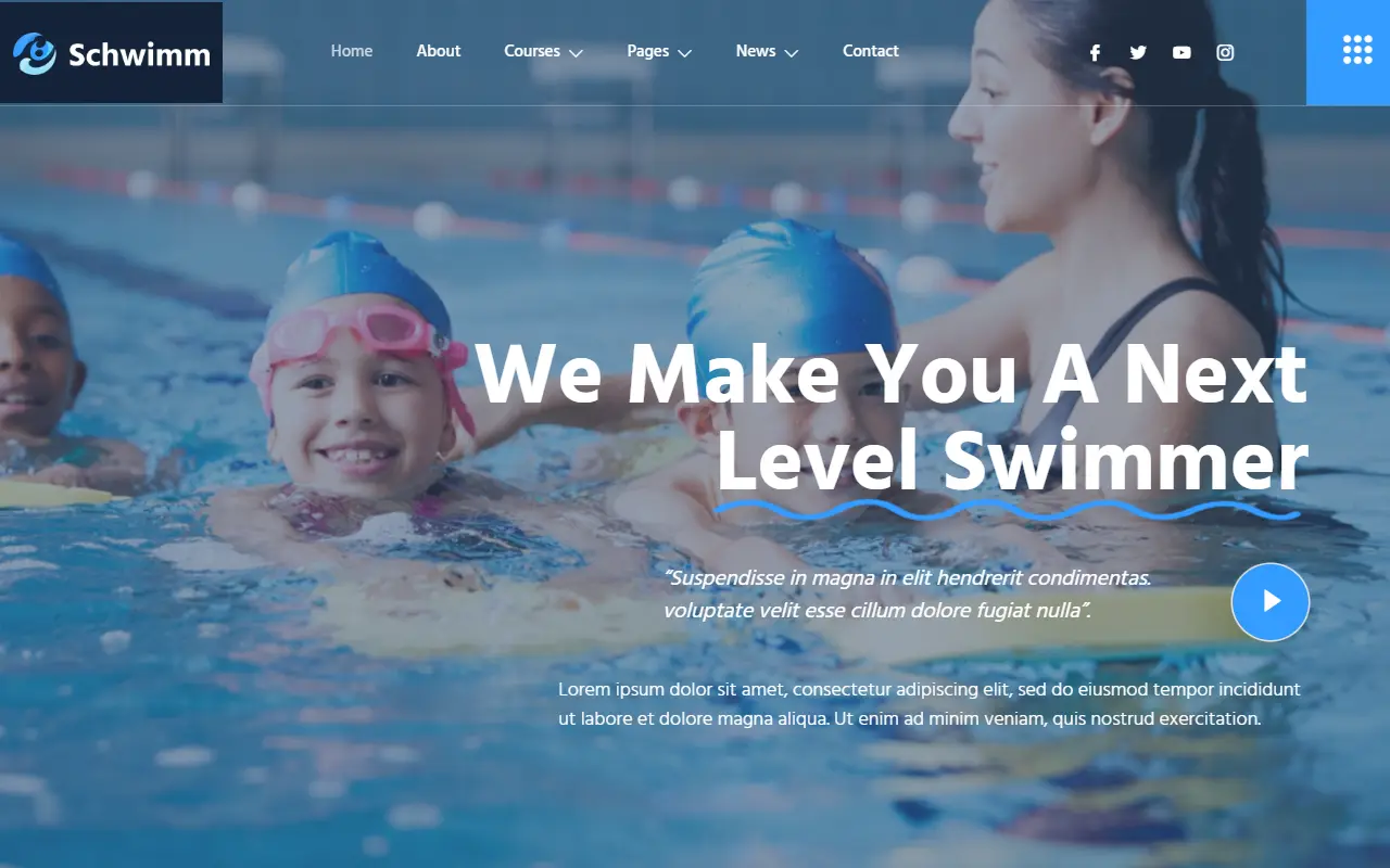 หน้าแรกของธีม Schwimm Swimming School บนคอมพิวเตอร์