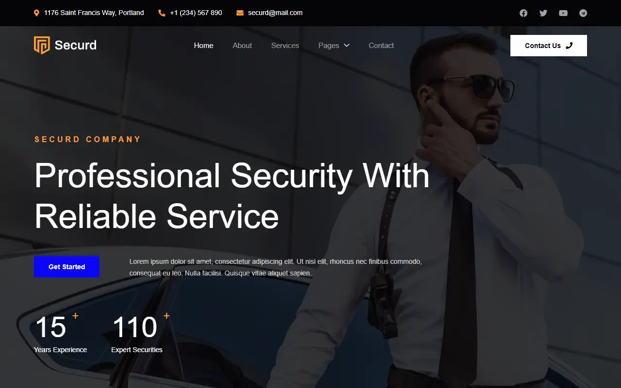หน้าแรกของธีม Securd บนคอมพิวเตอร์