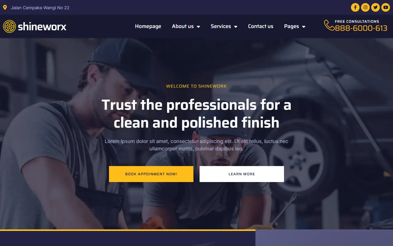 หน้าแรกของธีม ShineWorx บนคอมพิวเตอร์