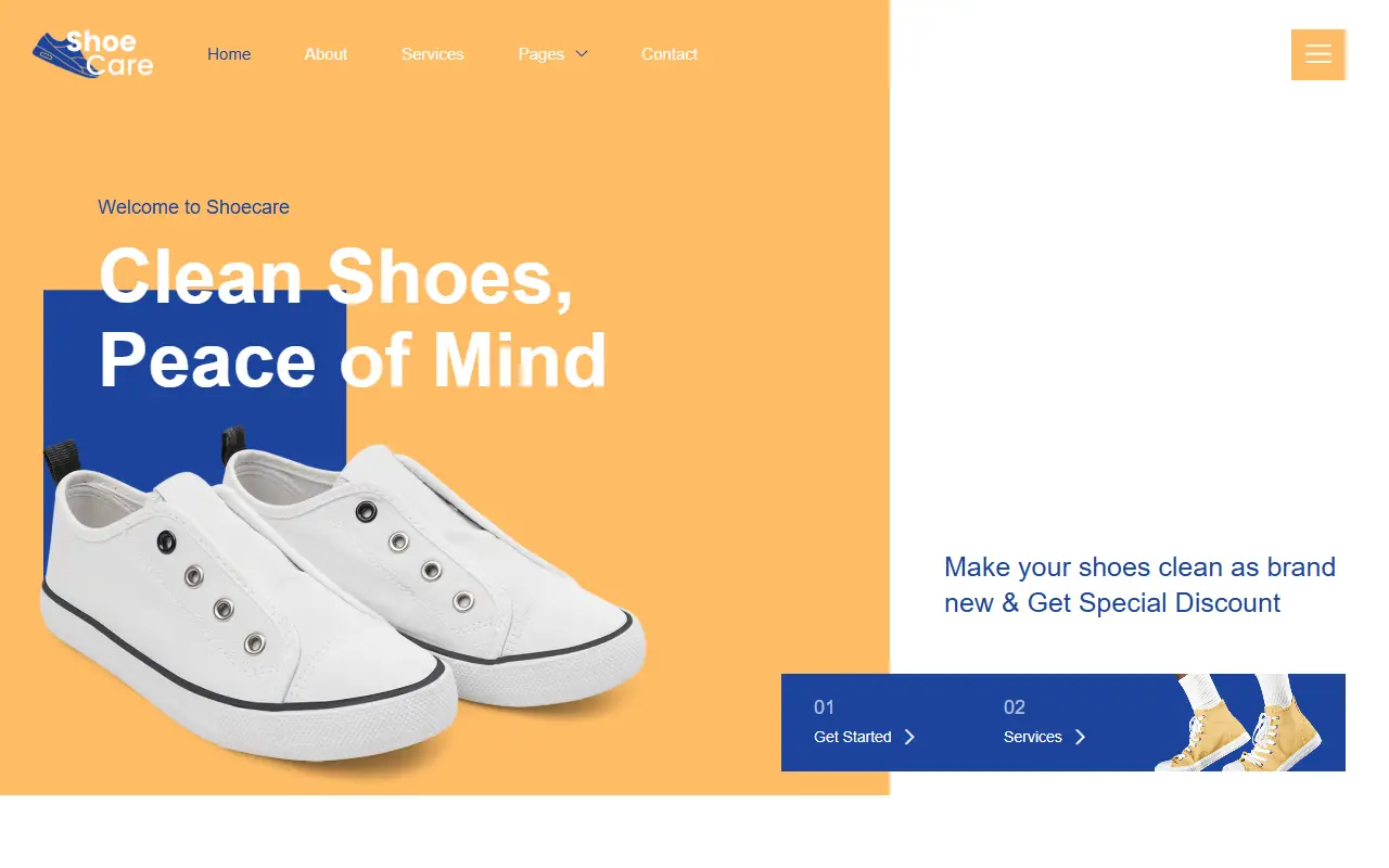 หน้าแรกของธีม Shoecare บนคอมพิวเตอร์