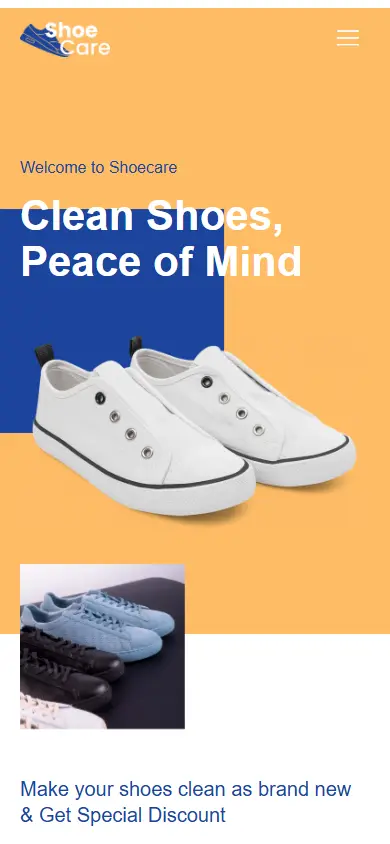 หน้าแรกของธีม Shoecare บนมือถือ