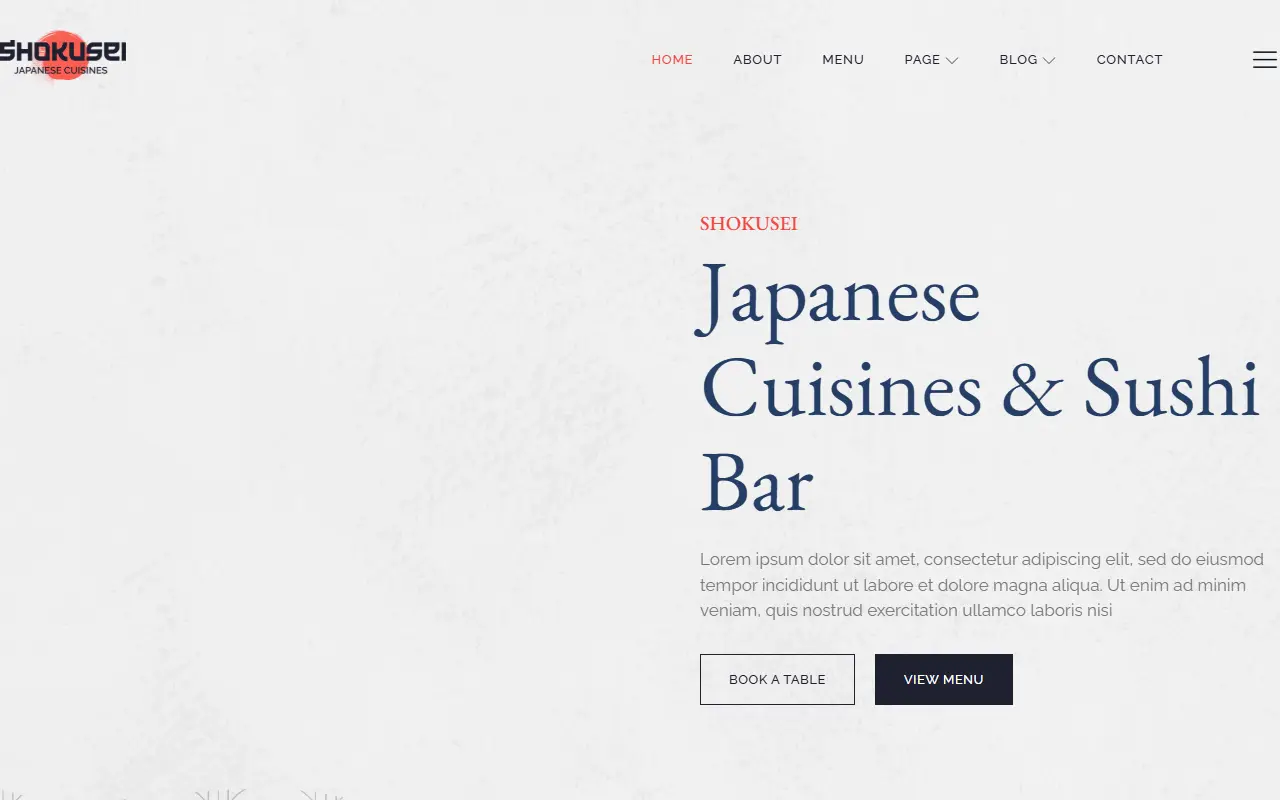 หน้าแรกของธีม Shokusei Japanese Restaurant บนคอมพิวเตอร์
