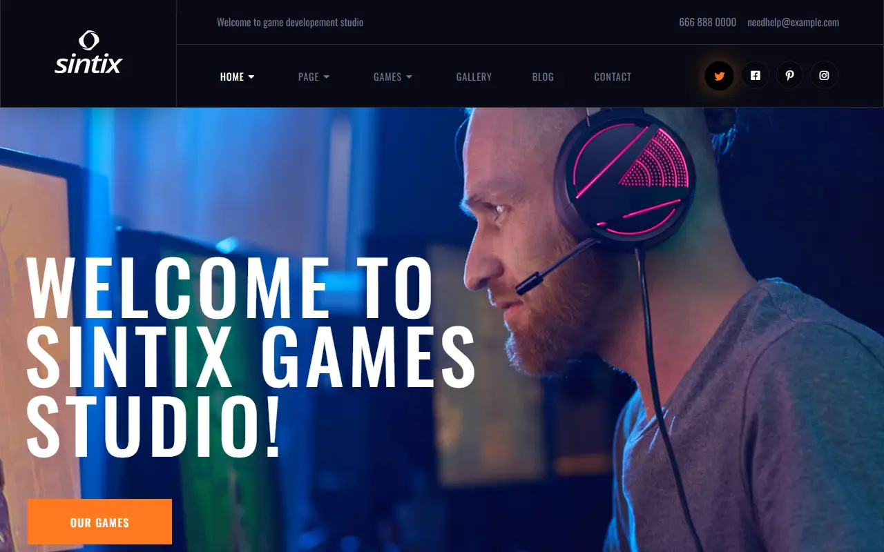 หน้าแรกของธีม Sintix บนคอมพิวเตอร์