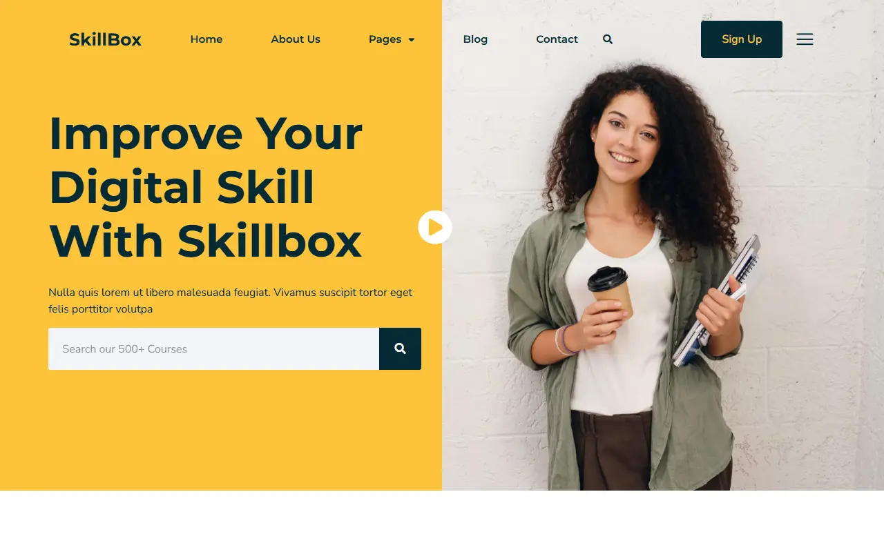 หน้าแรกของธีม Skillbox บนคอมพิวเตอร์