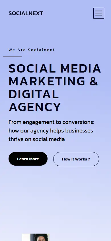 หน้าแรกของธีม Socialnext บนมือถือ