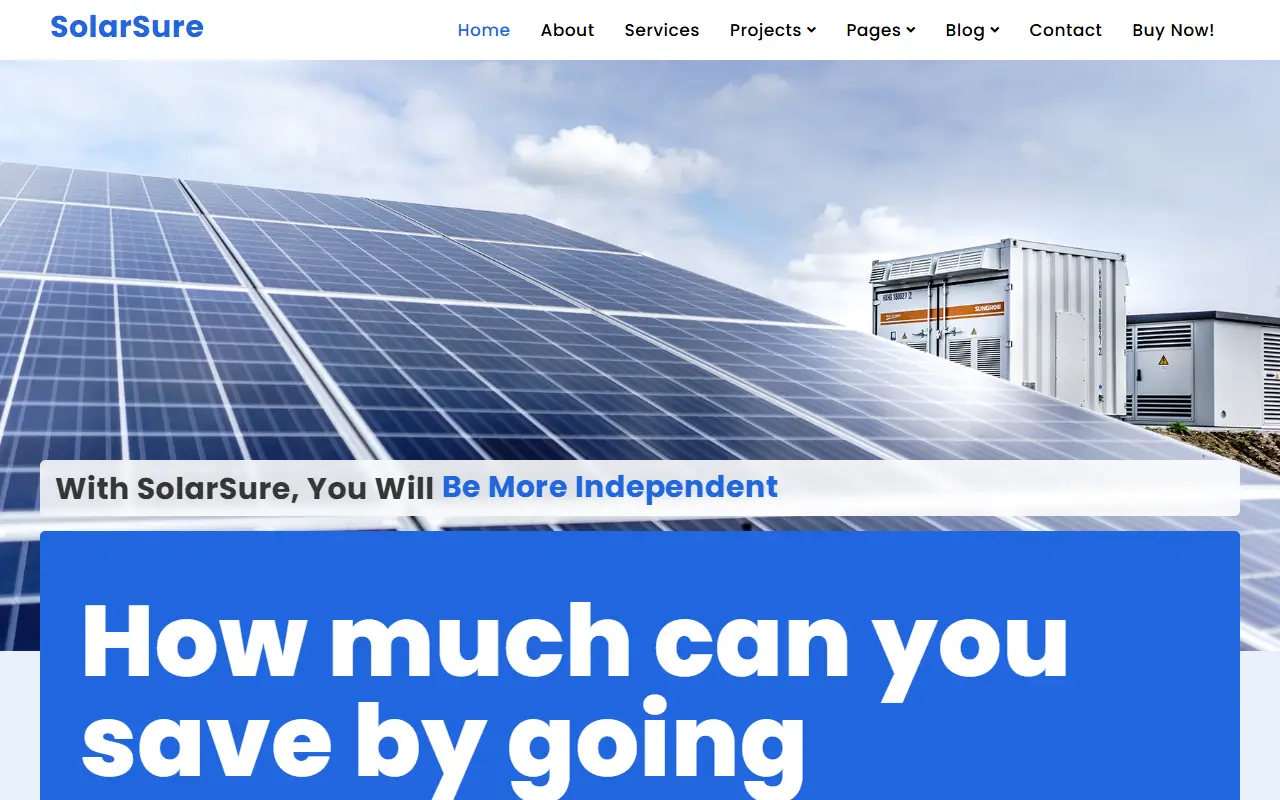หน้าแรกของธีม Solar Sure บนคอมพิวเตอร์