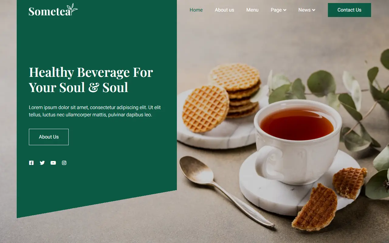 หน้าแรกของธีม Sometea Tea House Cafe บนคอมพิวเตอร์